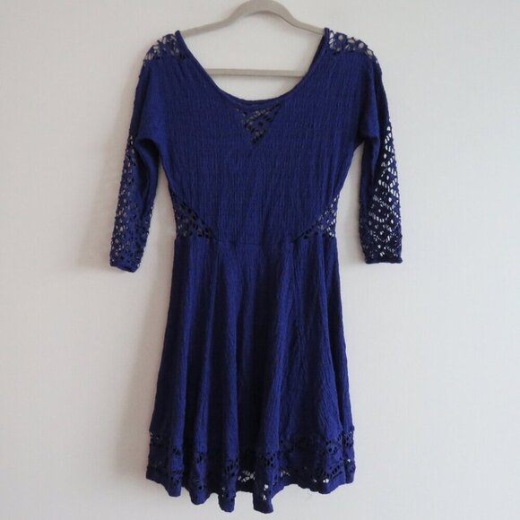 FREE PEOPLE To The Point Lace Crochet Swing Dress Violet Purple Boho Festival XS - Picture 2 of 14